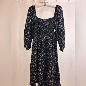 Chic Black Floral Long Sleeve Dress